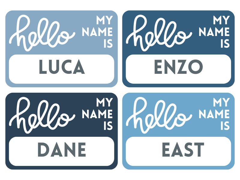 Examples of four letter boy names like Dane and East